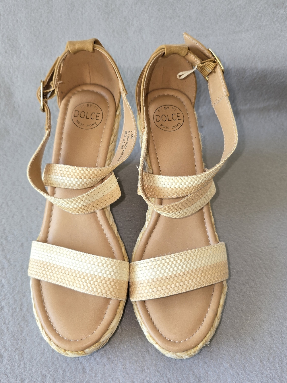 Mojo Moxy Gold-Tone Braided Strap Women’s Sandals Woven-texture Wedge Espadrille
